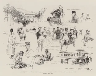 Schetsen op de Nieuwe India en Ceylon Tentoonstelling in Earl